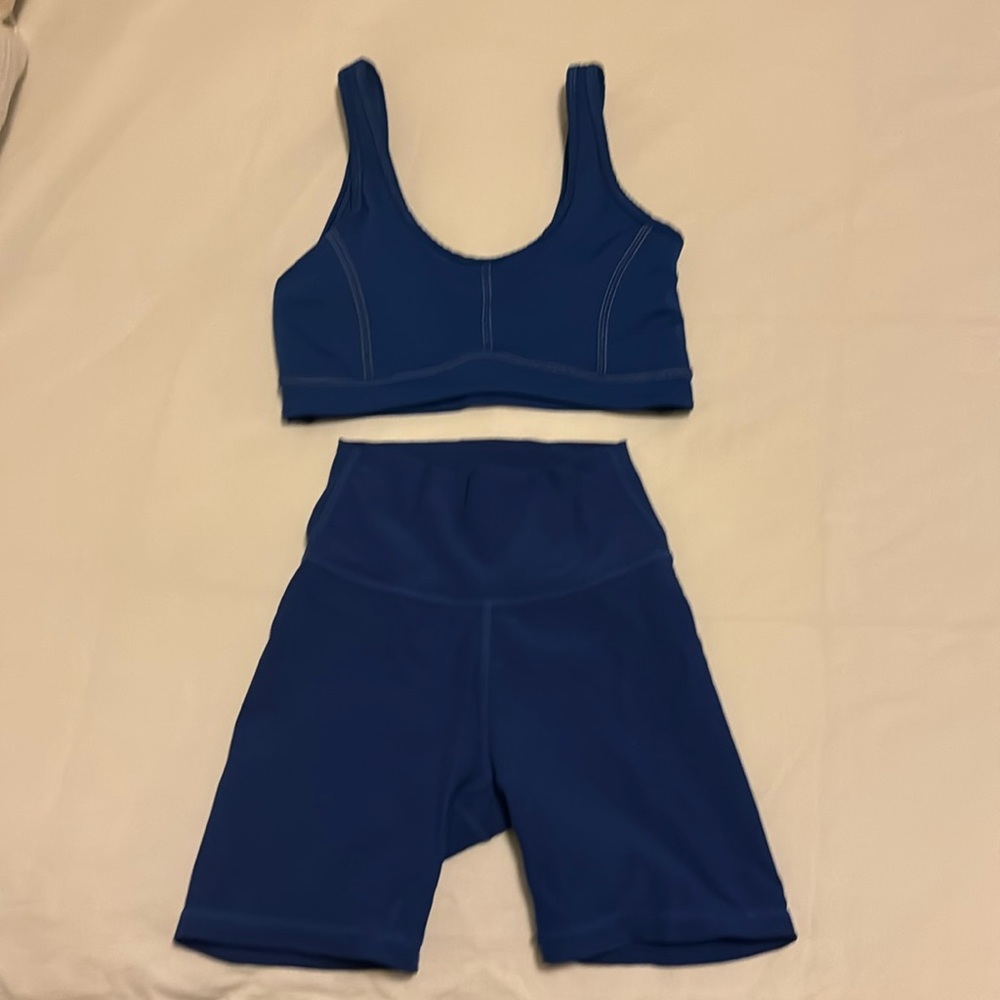 Wilo cobalt blue SMALL bra top and X-SMALL shorts work out set
